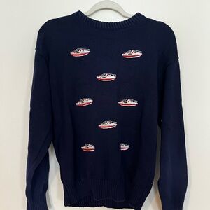 Navy Blue Crewneck Sweater with Boat Design